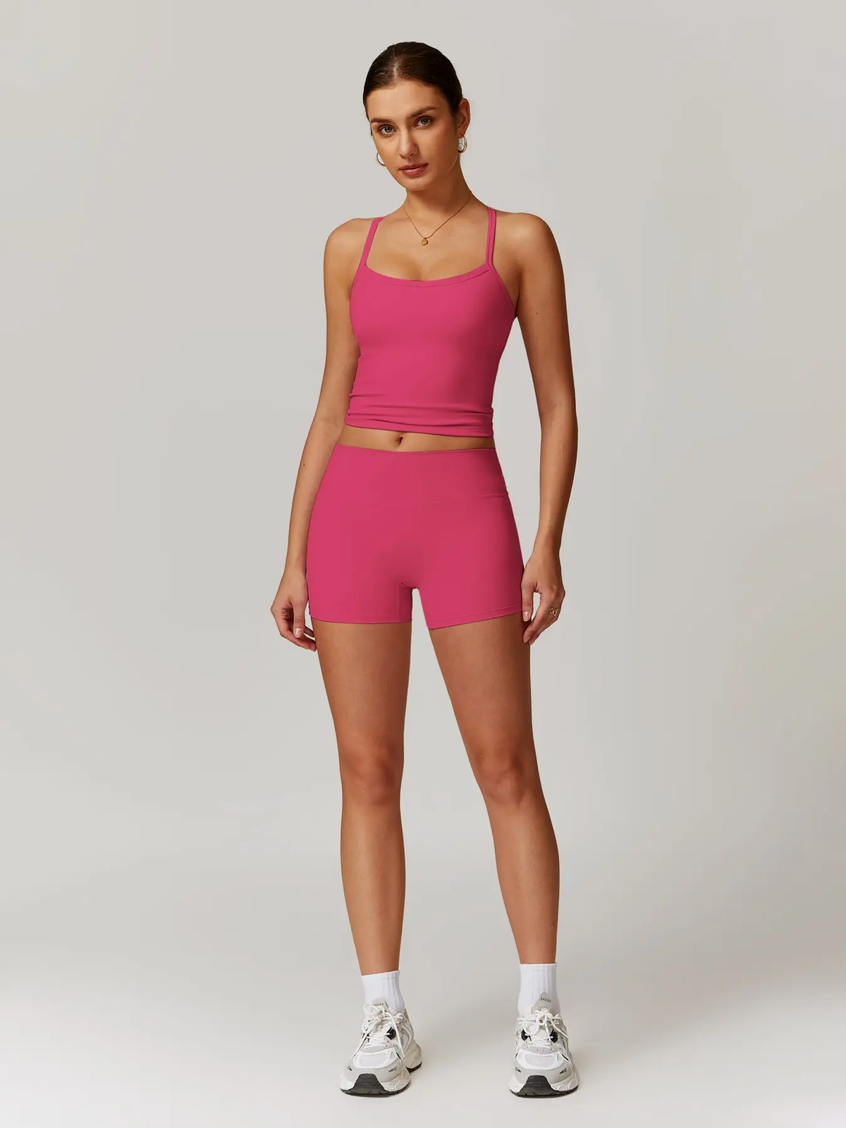 Two-Piece Set Women'S Solid Backless Cami Top & High Waist Shorts Tracksuit Set, Sleeveless Spaghetti Strap Crop Top & Skinny Shorts, Ladies Sportswear for Indoor Outdoor Wear, Gym Wear