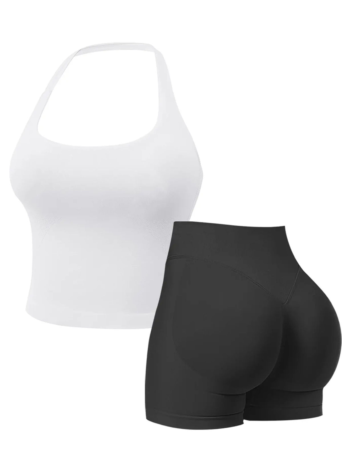 Two-Piece Set Women'S Solid Color Halter Top & High Waist Shorts Sports Set, Sporty Breathable Quick Drying Outfits for Yoga Gym Workout Running, Ladies Sportswear for Summer, Quick Dry Activewear