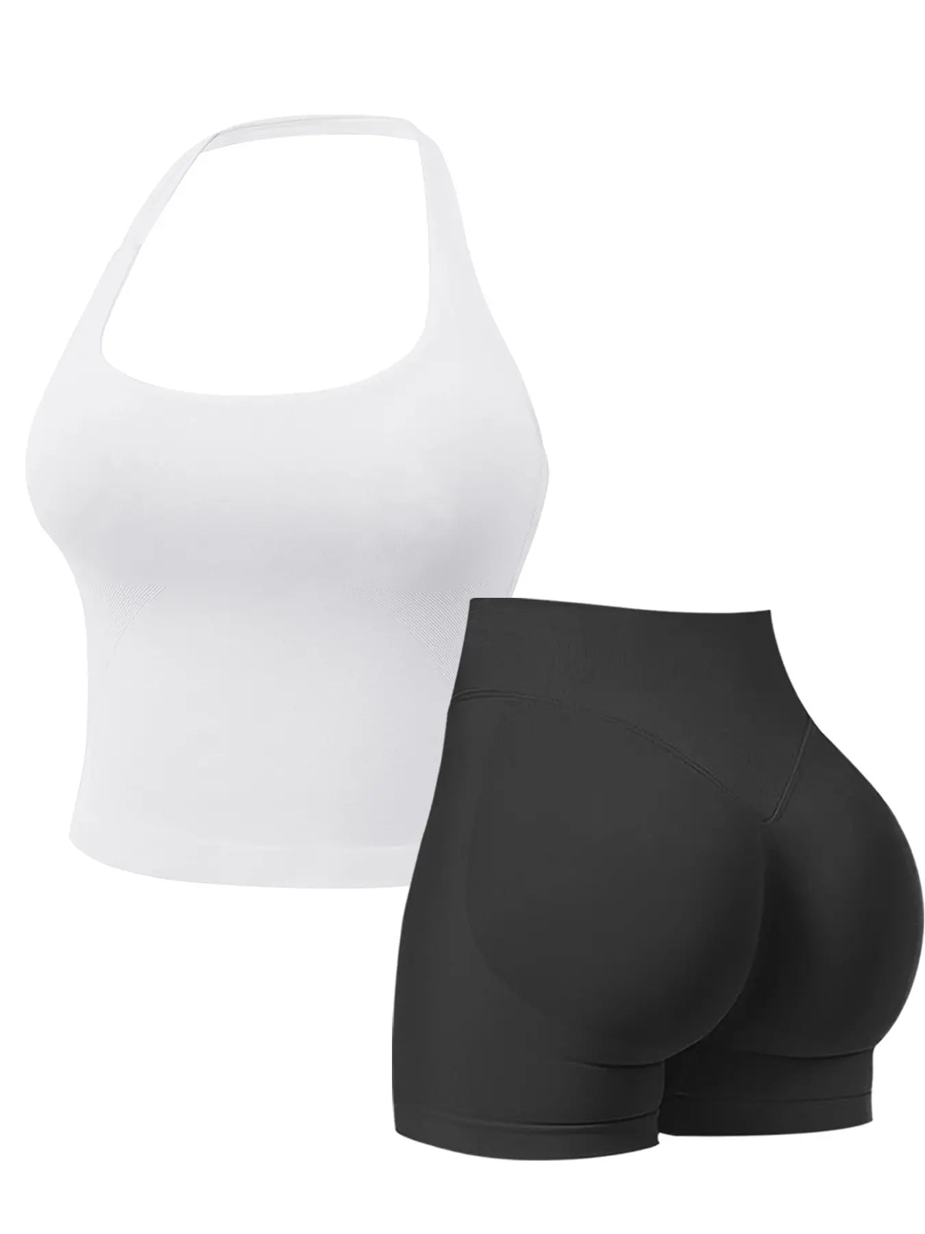 Two-Piece Set Women'S Solid Color Halter Top & High Waist Shorts Sports Set, Sporty Breathable Quick Drying Outfits for Yoga Gym Workout Running, Ladies Sportswear for Summer, Quick Dry Activewear