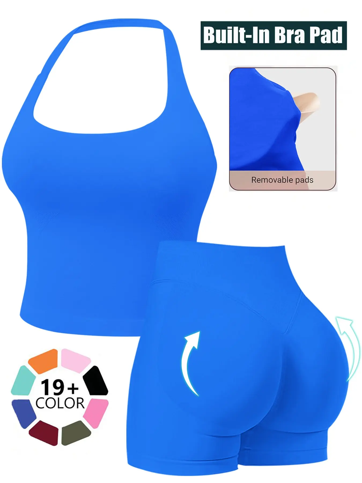 Two-Piece Set Women'S Solid Color Halter Top & High Waist Shorts Sports Set, Sporty Breathable Quick Drying Outfits for Yoga Gym Workout Running, Ladies Sportswear for Summer, Quick Dry Activewear