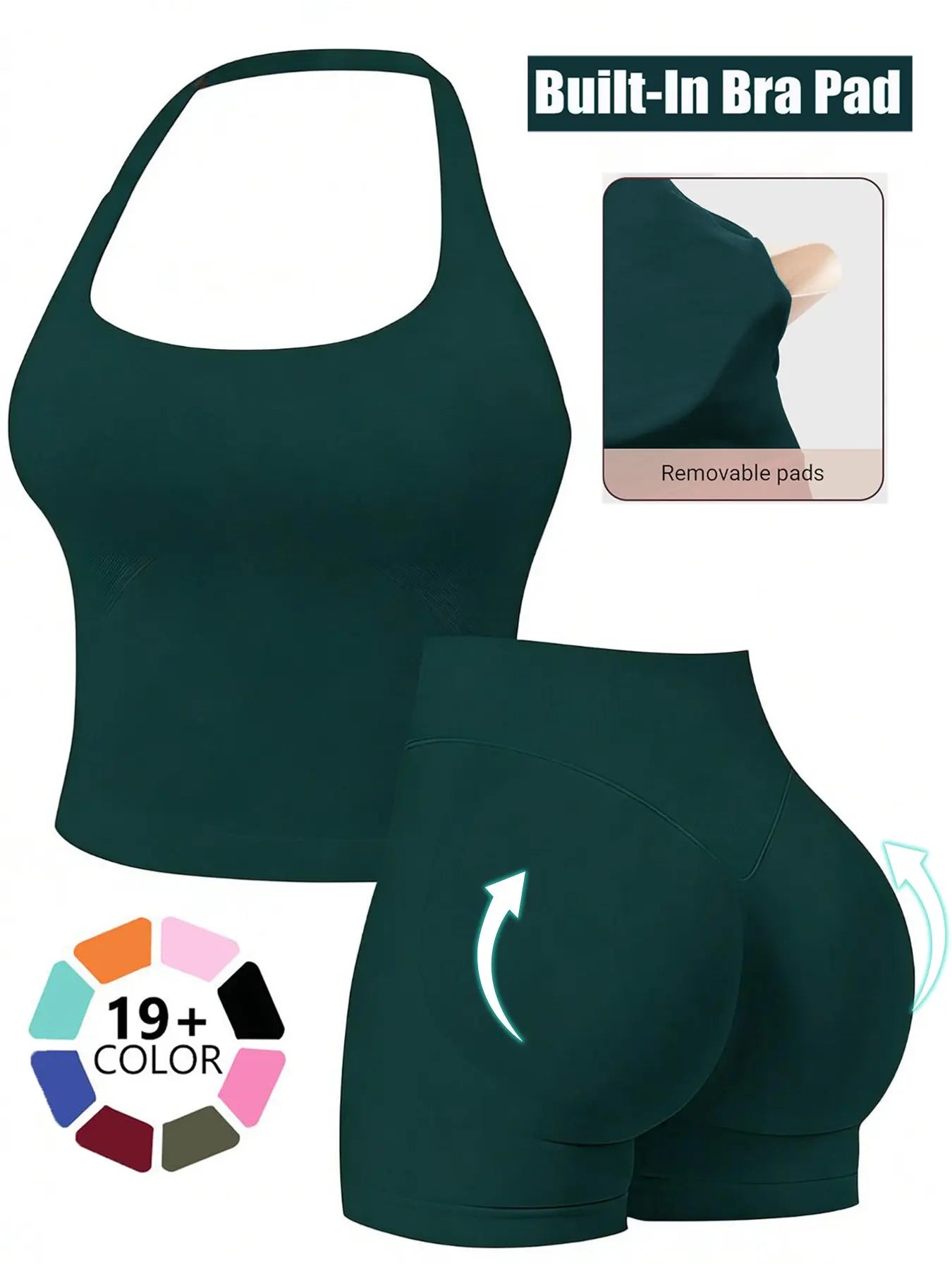 Two-Piece Set Women'S Solid Color Halter Top & High Waist Shorts Sports Set, Sporty Breathable Quick Drying Outfits for Yoga Gym Workout Running, Ladies Sportswear for Summer, Quick Dry Activewear