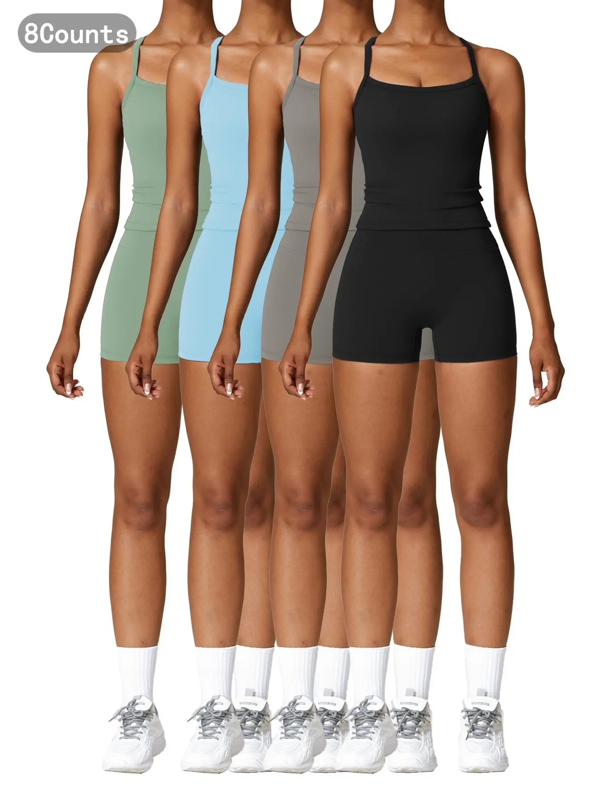 Two-Piece Set Women'S Solid Backless Cami Top & High Waist Shorts Tracksuit Set, Sleeveless Spaghetti Strap Crop Top & Skinny Shorts, Ladies Sportswear for Indoor Outdoor Wear, Gym Wear