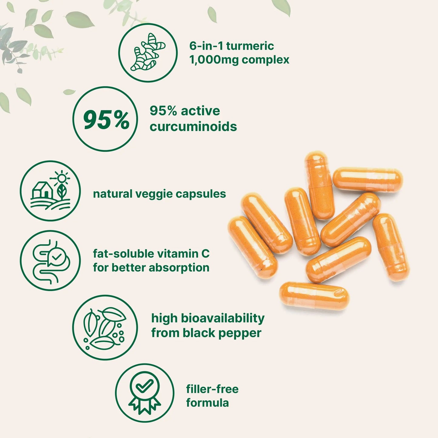 Turmeric Curcumin 1000mg — 95% Curcuminoids with Black Pepper (120 Capsules)