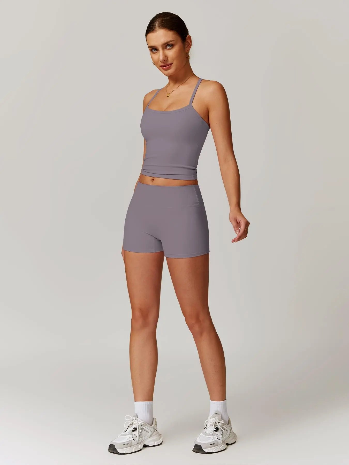 Two-Piece Set Women'S Solid Backless Cami Top & High Waist Shorts Tracksuit Set, Sleeveless Spaghetti Strap Crop Top & Skinny Shorts, Ladies Sportswear for Indoor Outdoor Wear, Gym Wear