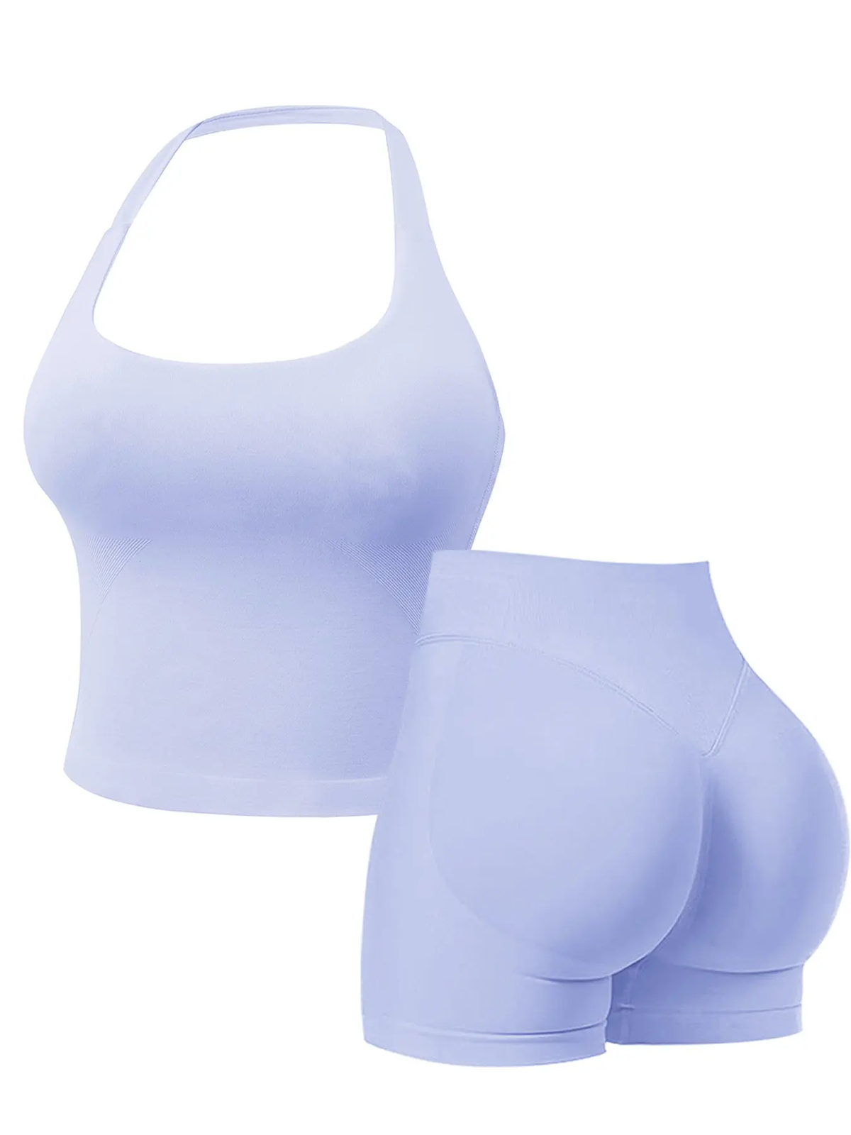 Two-Piece Set Women'S Solid Color Halter Top & High Waist Shorts Sports Set, Sporty Breathable Quick Drying Outfits for Yoga Gym Workout Running, Ladies Sportswear for Summer, Quick Dry Activewear