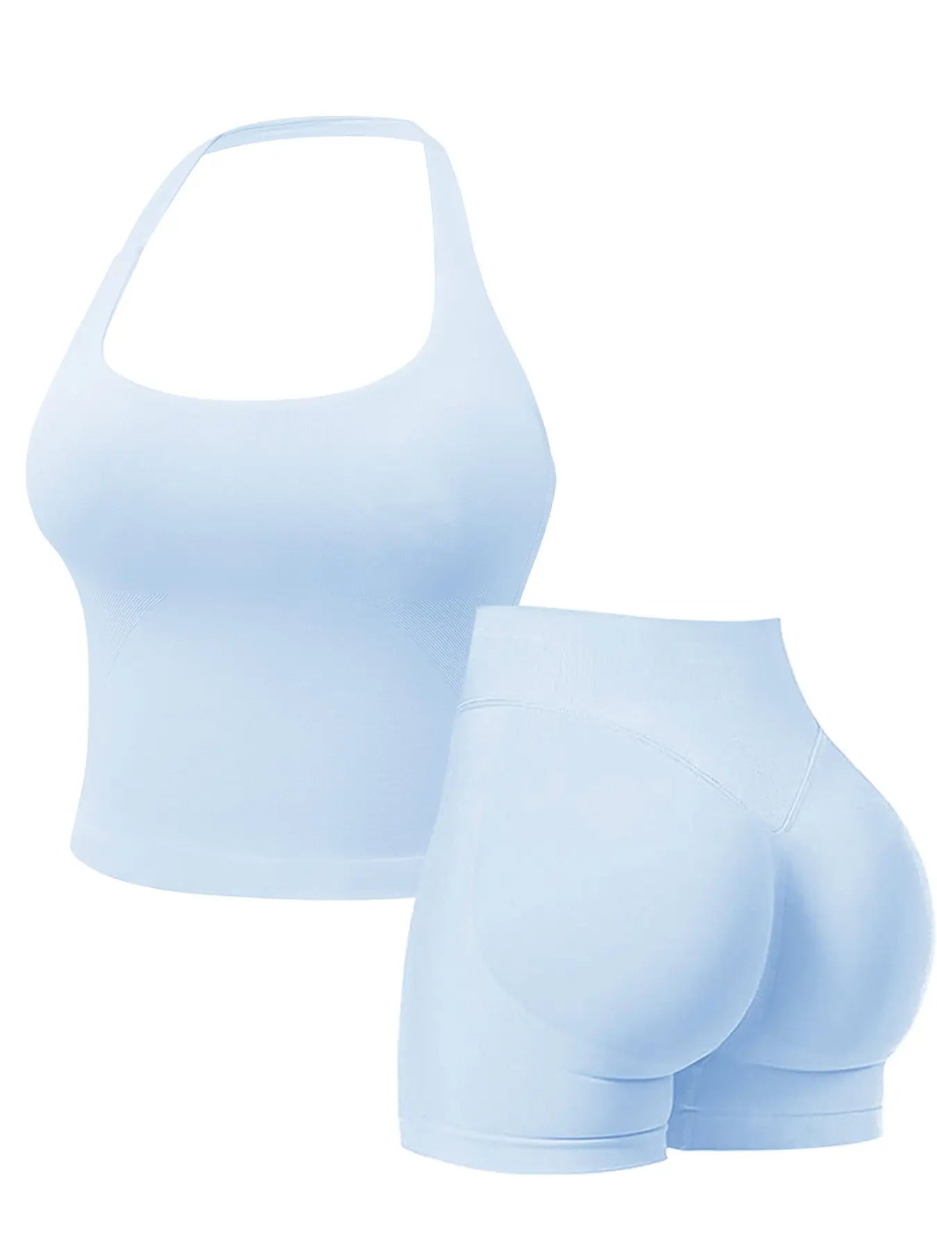 Two-Piece Set Women'S Solid Color Halter Top & High Waist Shorts Sports Set, Sporty Breathable Quick Drying Outfits for Yoga Gym Workout Running, Ladies Sportswear for Summer, Quick Dry Activewear