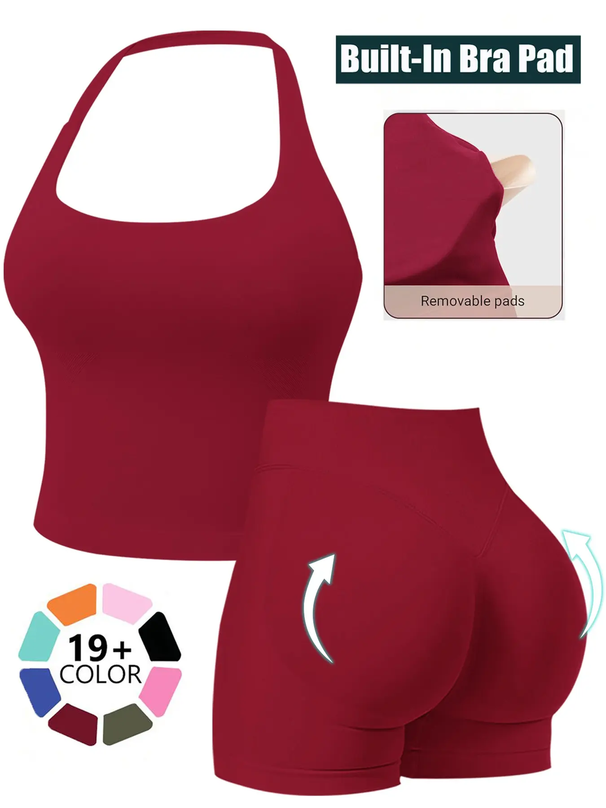Two-Piece Set Women'S Solid Color Halter Top & High Waist Shorts Sports Set, Sporty Breathable Quick Drying Outfits for Yoga Gym Workout Running, Ladies Sportswear for Summer, Quick Dry Activewear