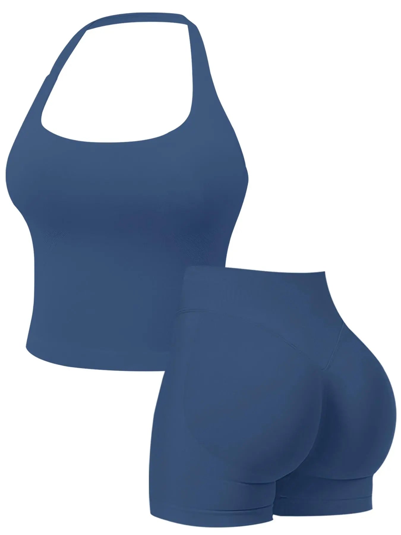 Two-Piece Set Women'S Solid Color Halter Top & High Waist Shorts Sports Set, Sporty Breathable Quick Drying Outfits for Yoga Gym Workout Running, Ladies Sportswear for Summer, Quick Dry Activewear