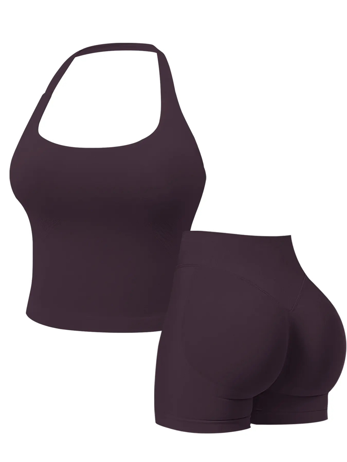 Two-Piece Set Women'S Solid Color Halter Top & High Waist Shorts Sports Set, Sporty Breathable Quick Drying Outfits for Yoga Gym Workout Running, Ladies Sportswear for Summer, Quick Dry Activewear