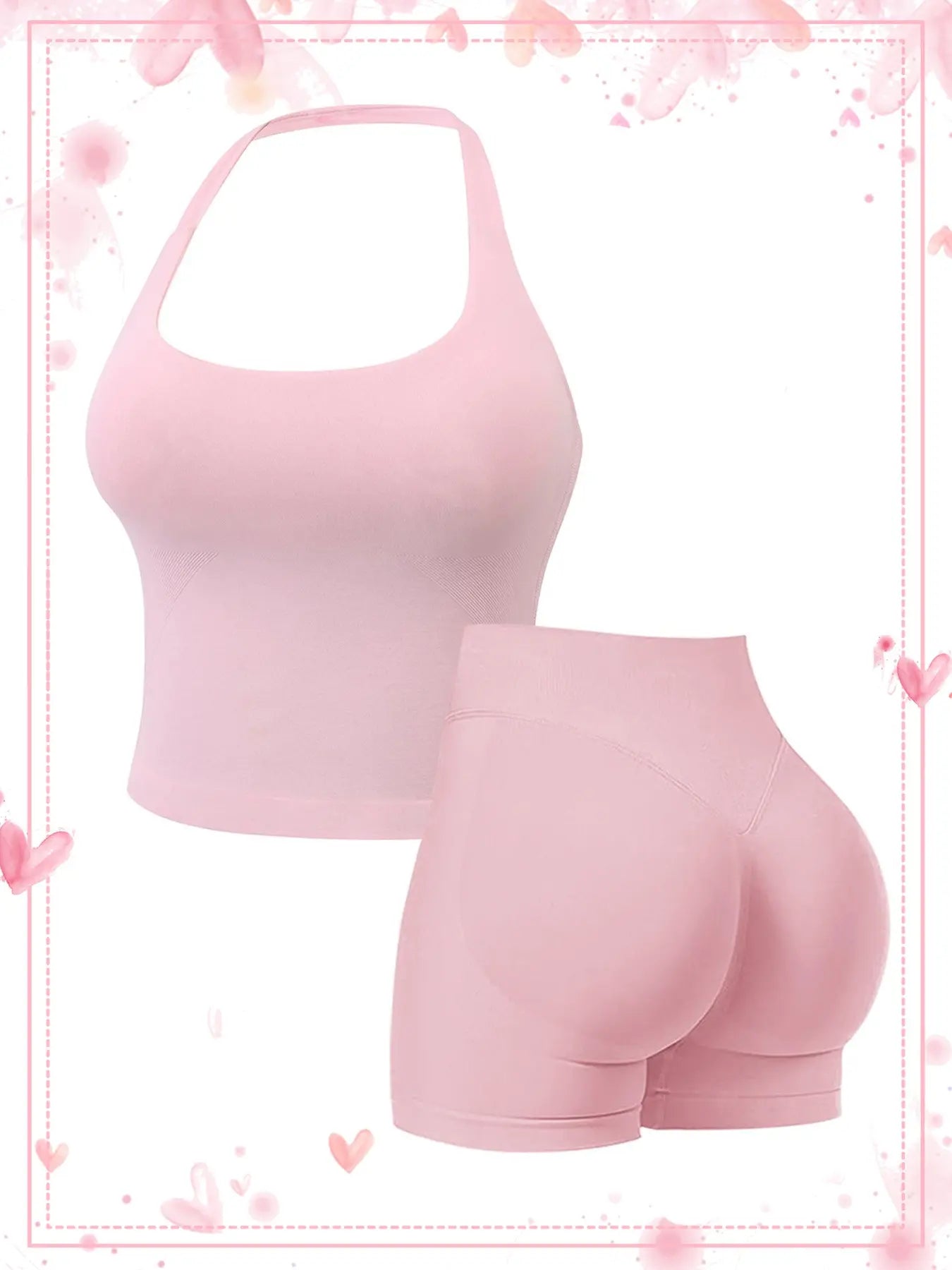 Two-Piece Set Women'S Solid Color Halter Top & High Waist Shorts Sports Set, Sporty Breathable Quick Drying Outfits for Yoga Gym Workout Running, Ladies Sportswear for Summer, Quick Dry Activewear