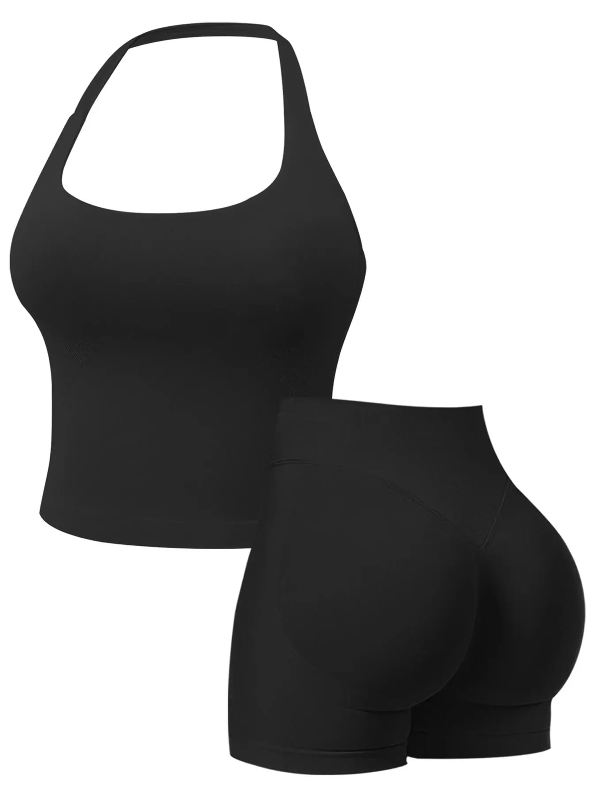 Two-Piece Set Women'S Solid Color Halter Top & High Waist Shorts Sports Set, Sporty Breathable Quick Drying Outfits for Yoga Gym Workout Running, Ladies Sportswear for Summer, Quick Dry Activewear